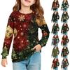 Christmas Day Girls' Long Sleeve Blouse - Round Neck Soft Waist Tunic