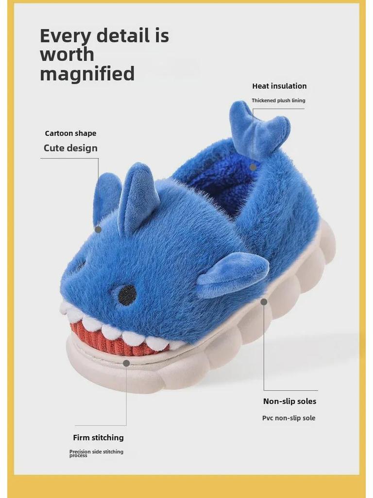 Детские зимние хлопковые тапочки с меховыми пятками - нескользящая домашняя обувь с героями мультфильмов для мальчиков и девочек