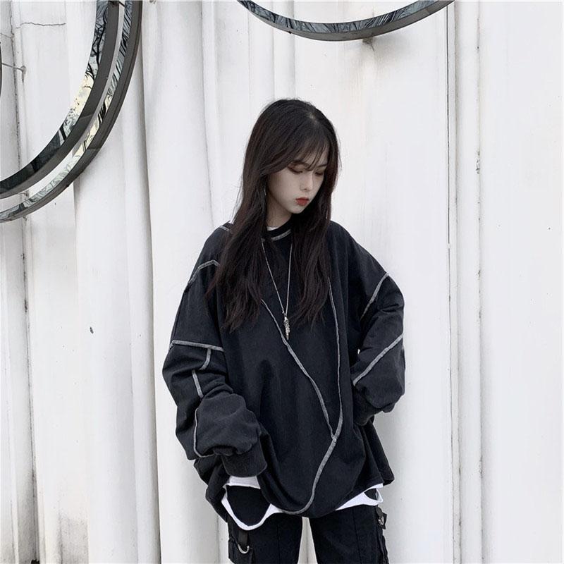 Толстовки без шляпы Harajuku BF Style Черные хип-хоп Шикарные толстовки для подростков Осенние модные универсальные повседневные простые женские уличные одежды Новинка