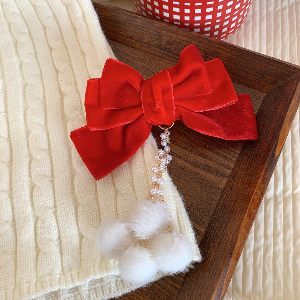 Crown Velvet Red Bow Hairpin Cloth Hanfu Hair Sticks All-match Ancient Style Hairpin  Children