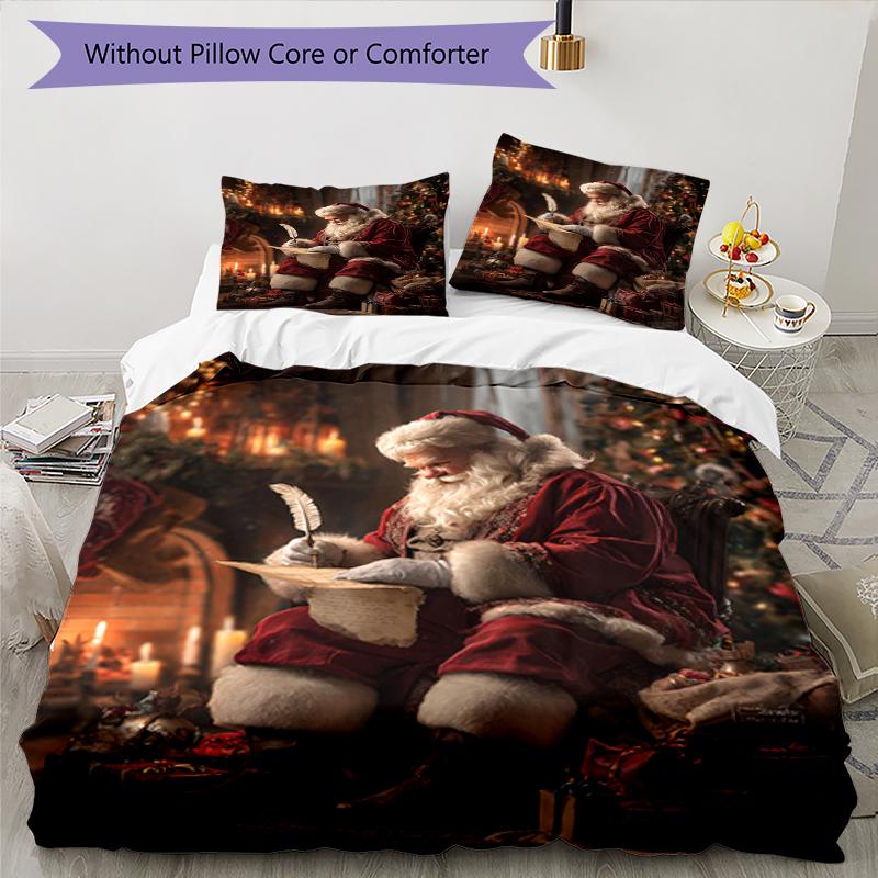 3pcs Christmas Santa Claus Bedding Set Duvet Cover Closure Includes 1 Duvet Cover & 2 Pillowcases, Soft and Comfortable for All Seasons.