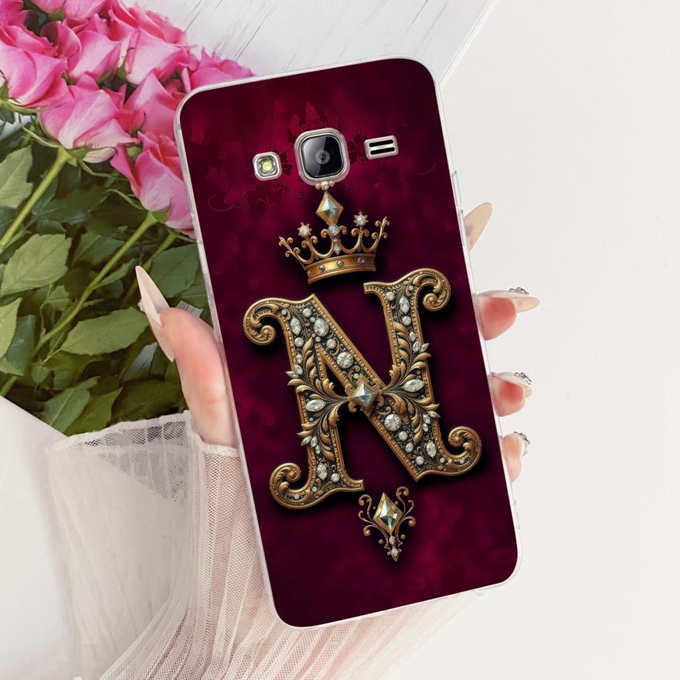 Transparent For Samsung Grand Prime Case SM-G530F Luxury Crown A-Z Letters 2D Flat Pattern Cover For Samsung Galaxy Grand Prime
