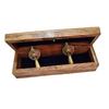 Набор из 2 латунных брелоков-телеграфов в деревянной коробке для коллекционного подарка