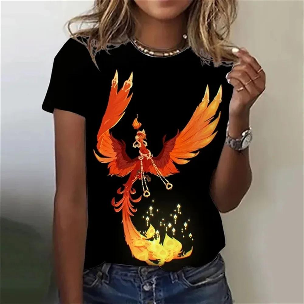 Новые футболки серии Phoenix с 3D-принтом, женская мода, футболка с коротким рукавом и круглым вырезом, Y2k Harajuku, свободные футболки, топы, женская одежда