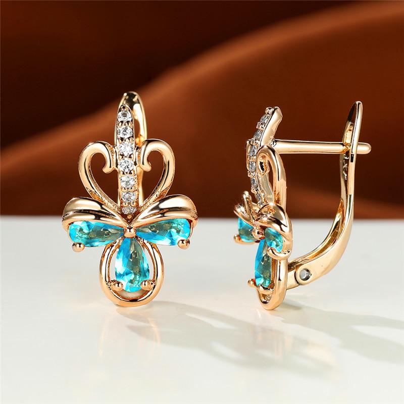 Роскошные женские серьги с радужным цирконием, маленькие серьги-клипсы цвета розового золота для женщин, изящные свадебные серьги с кристаллами и цветами