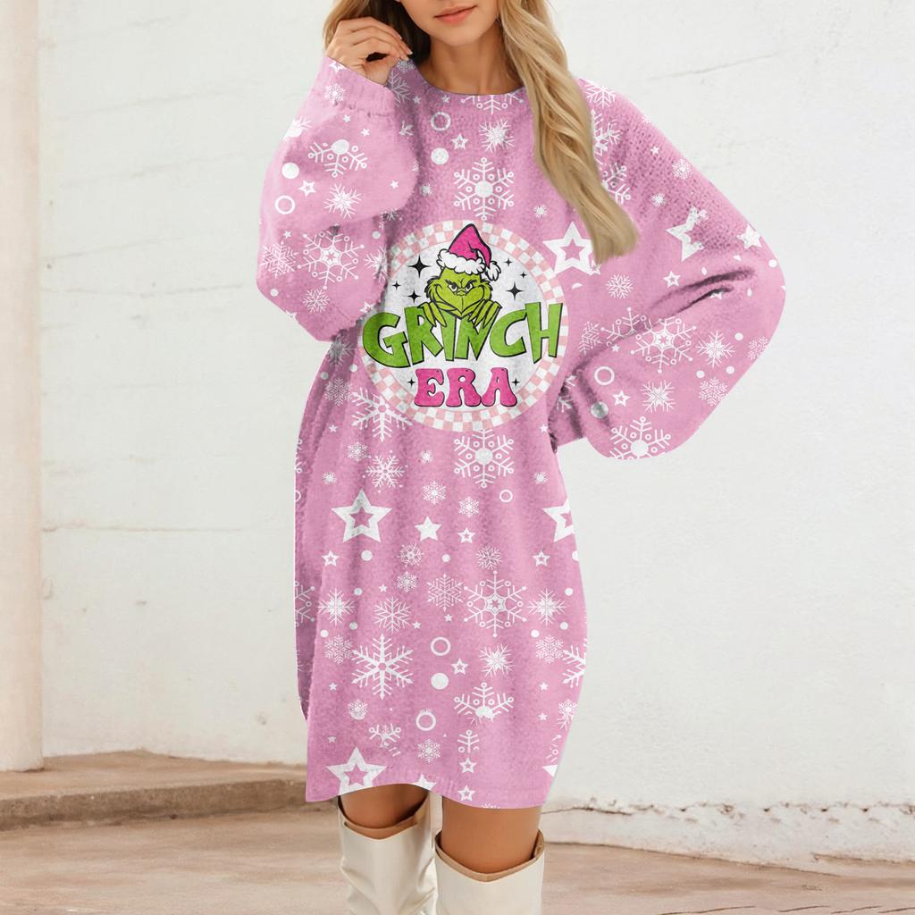 Women's Round Neck Casual Long Sleeve Plush Dresses