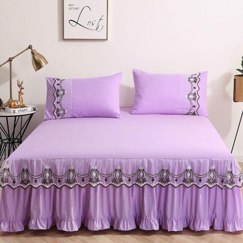 Современная минималистичная кружевная юбка-кровать в стиле принцессы, приятное для кожи хлопковое нескользящее покрывало, бытовая юбка-кровать, комплект из трех предметов