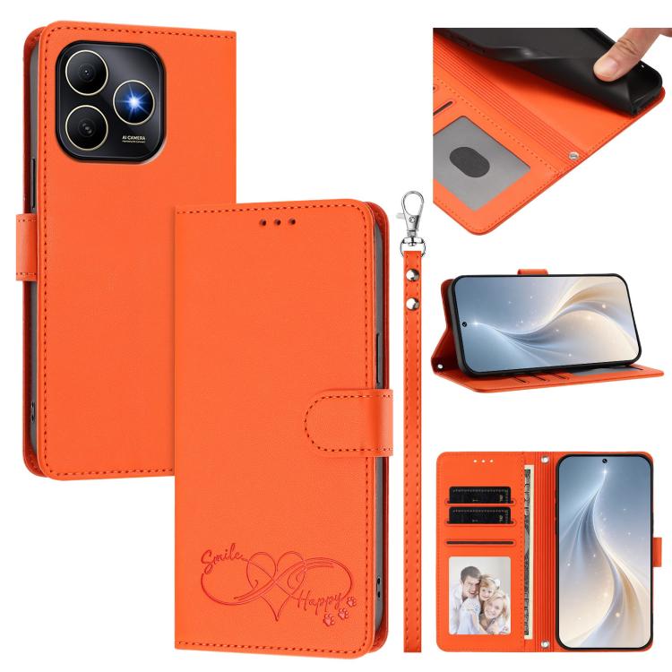 Happy Heart Pattern Magnetic Closure Vegan Leather Phone Case with Wrist Strap For Huawei Mate 60