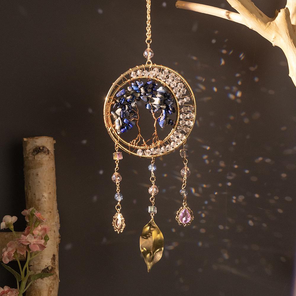 Hand-Woven Wind Chimes Life Tree Dream Crystal Wind Chime Crystal Stone Room Decoration Engraving Christmas
