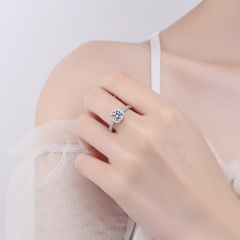 Bague Ringen D Цвет VVS 1 карат кольцо с муассанитом из стерлингового серебра S925, платина, роскошные ювелирные изделия для женщин, свадьба, помолвка