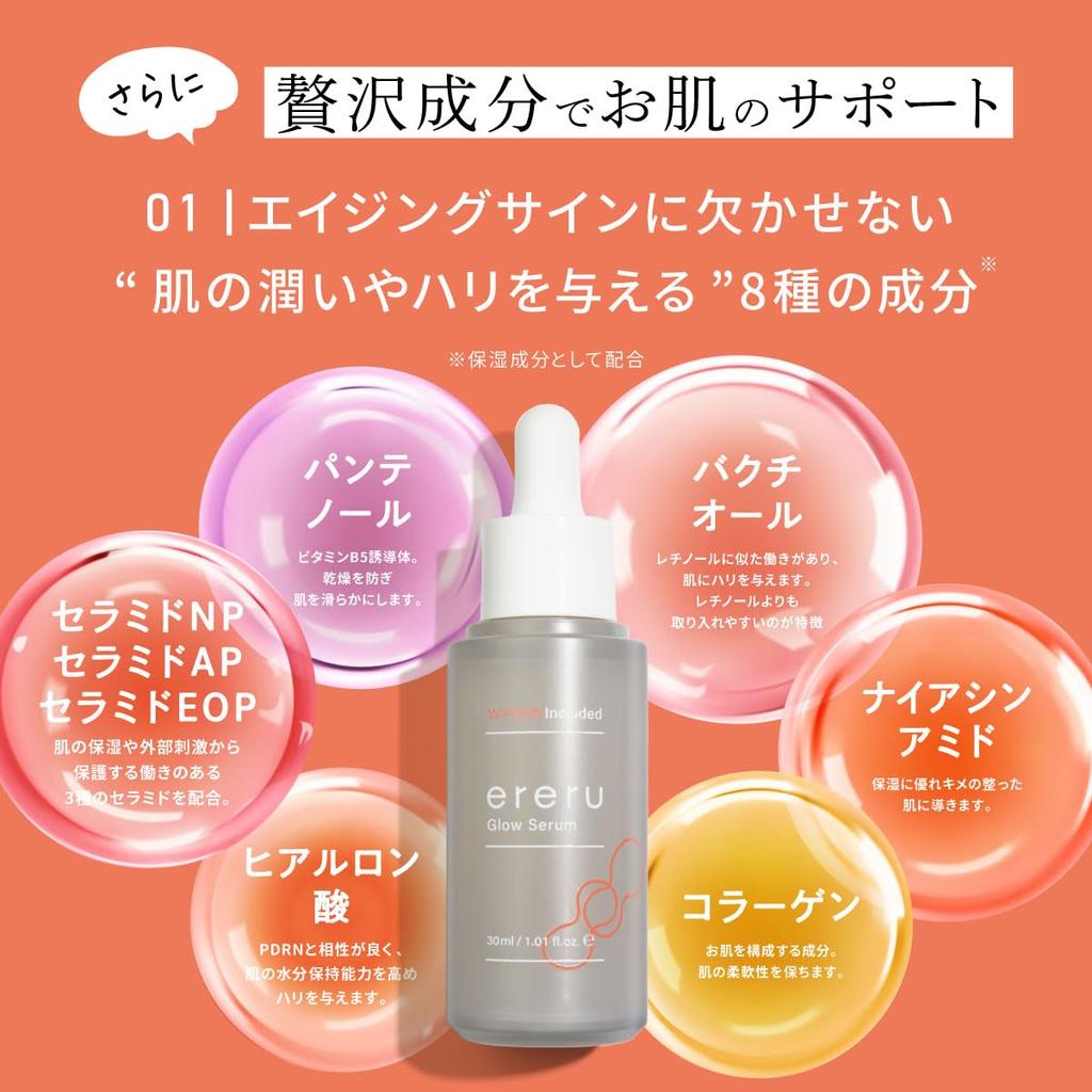 Ereru WPDRN Glow Serum 30 мл PDRN Double Formula Moisturizing Serum Ниацинамид Пантенол Гиалуроновая кислота Коллаген Сделано в Японии