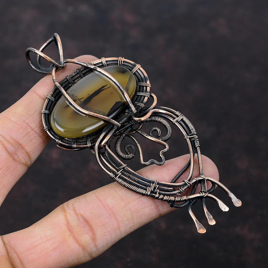 Подвеска из агата Монтана, подвеска из медной проволоки, подвеска ручной работы, драгоценный камень, медные украшения, потрясающий кулон, подарок для нее, ювелирные изделия из проволоки