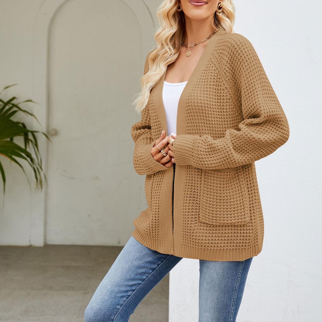 Женский однотонный средне-длинный повседневный кардиган, вязаный со свободным свитером-пальто