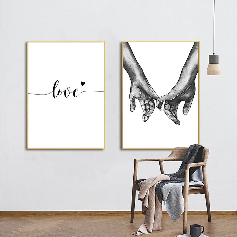 Черно-белый романтический плакат «рука об руку» с принтом на холсте, современная картина с цитатами о любви, настенная художественная картина для пар, влюбленных, декор комнаты