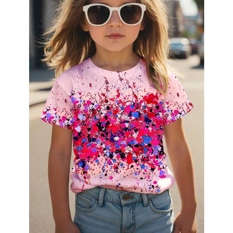Детская одежда Футболка с круглым вырезом и короткими рукавами для девочек Детская одежда Верхняя женская базовая рубашка
