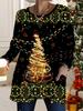 2025 Autumn Winter New Plus Size Women's Tops, Christmas 3D Print Fashion Crew Neck Long Sleeve T-Shirts