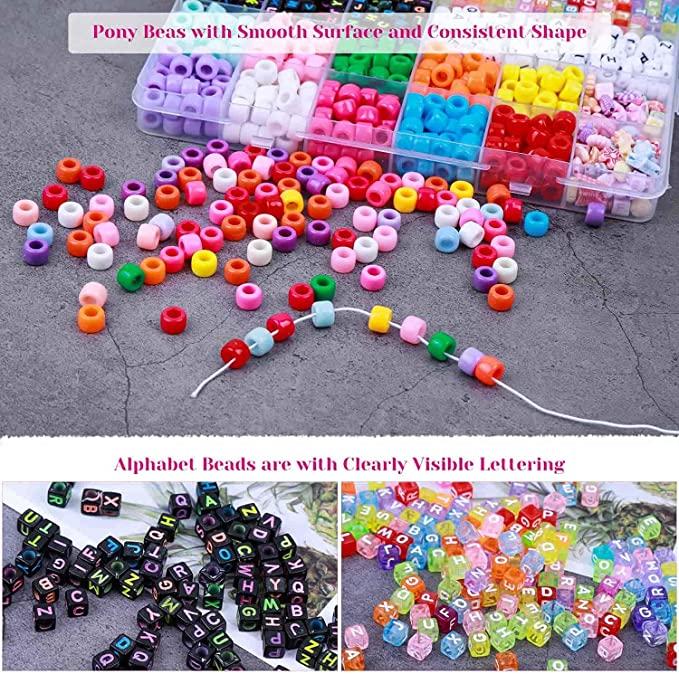 Bead Bracelet Making Kit,  Bead Friendship Bracelets Kit with Pony Beads Letter Beads Charm Beads and Elastic String for Jewelry Making and Jewelry M