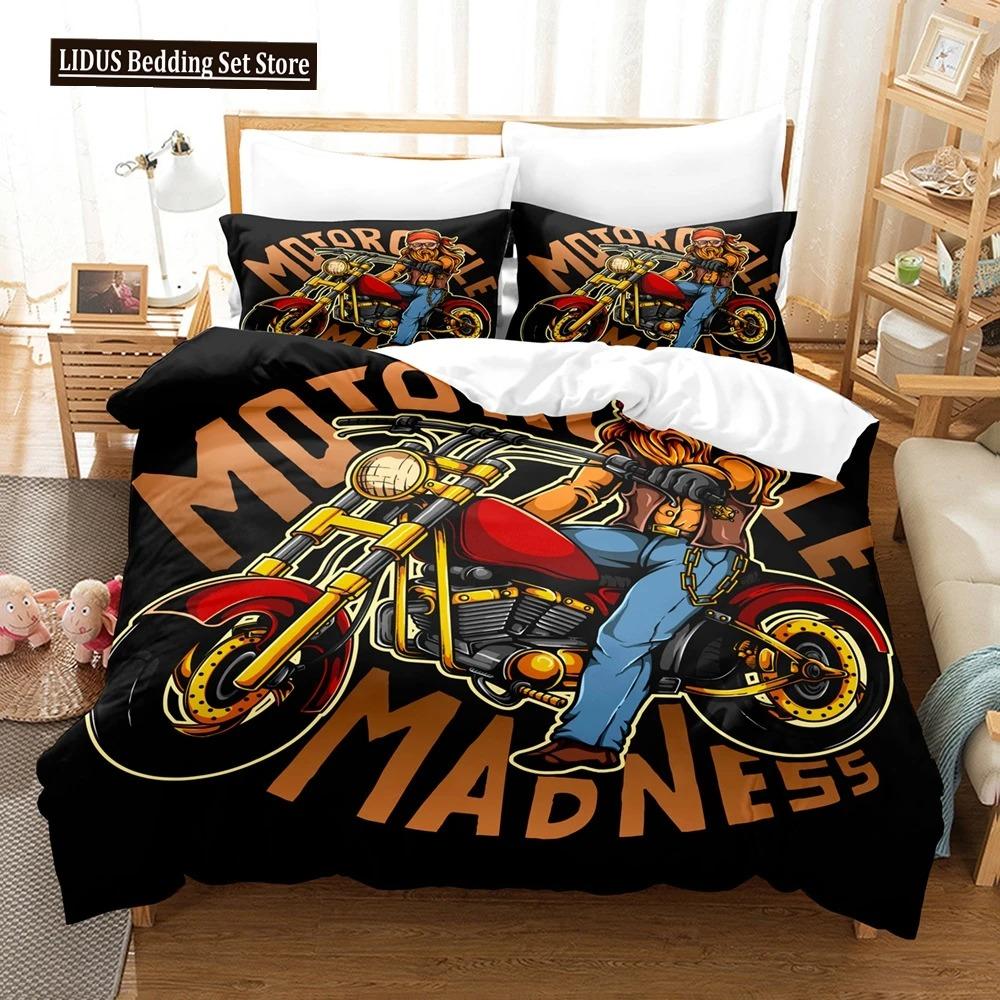 Motorcycle Duvet Cover Set Dirt Bike Extreme Sports Theme For Boy Girl Motocross Racer Polyester Bedding Set King Queen Size