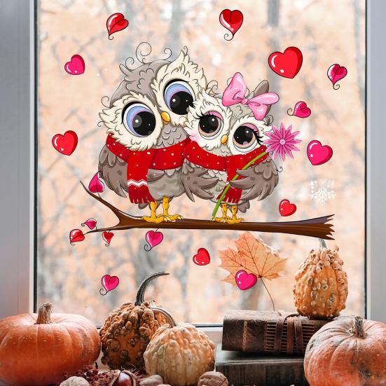Двусторонняя наклейка с изображением совы из мультфильма, узор в виде сердца с любовью, водонепроницаемые наклейки для создания атмосферы, свадебное украшение для дома
