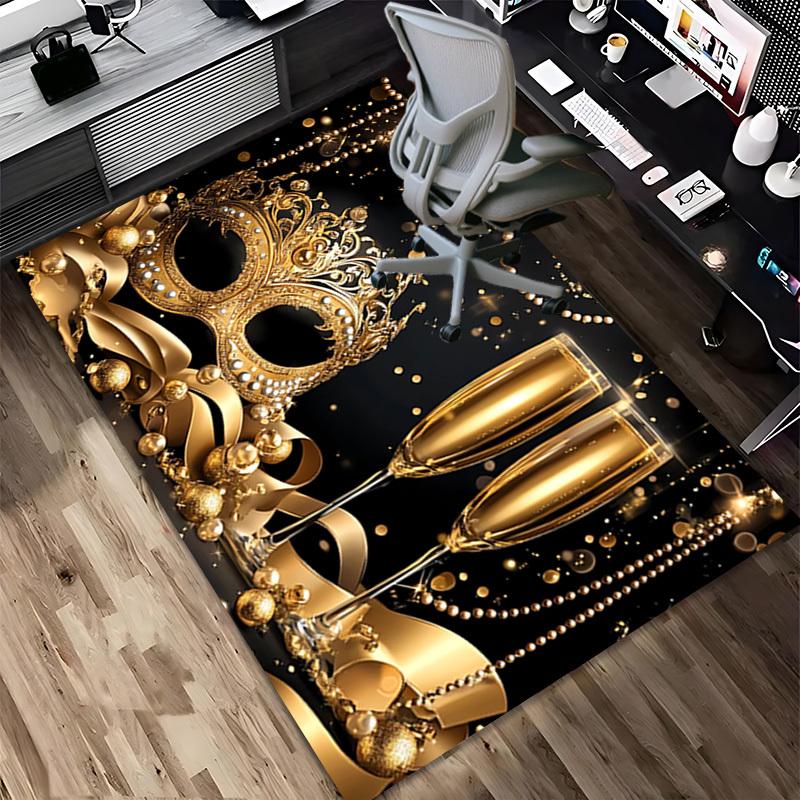 mask champagne Crystal Velvet Office chair mat Area Rug - Non-Slip, Floor Mat, Office Desk Chair Rugs,Christmas Gift-1106078