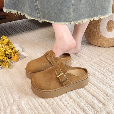 Ленивые шлепанцы с толстой подошвой и закрытым носком женские 2025 осень новинка увеличение роста верхняя одежда один педаль повседневные с юбкой Boken tow