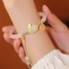 Natural White Jade Pith Semi Bracelet Hotan Jade Jade Rabbit Bracelet National Style Design Handwear Rabbit Year Gift Tide