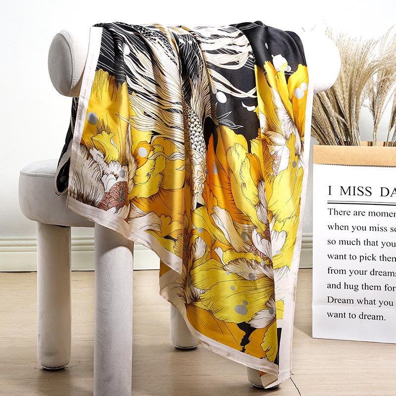 Шелковистый женский квадратный шарф 90x90 в корейском стиле, весна/лето, универсальный, с принтом