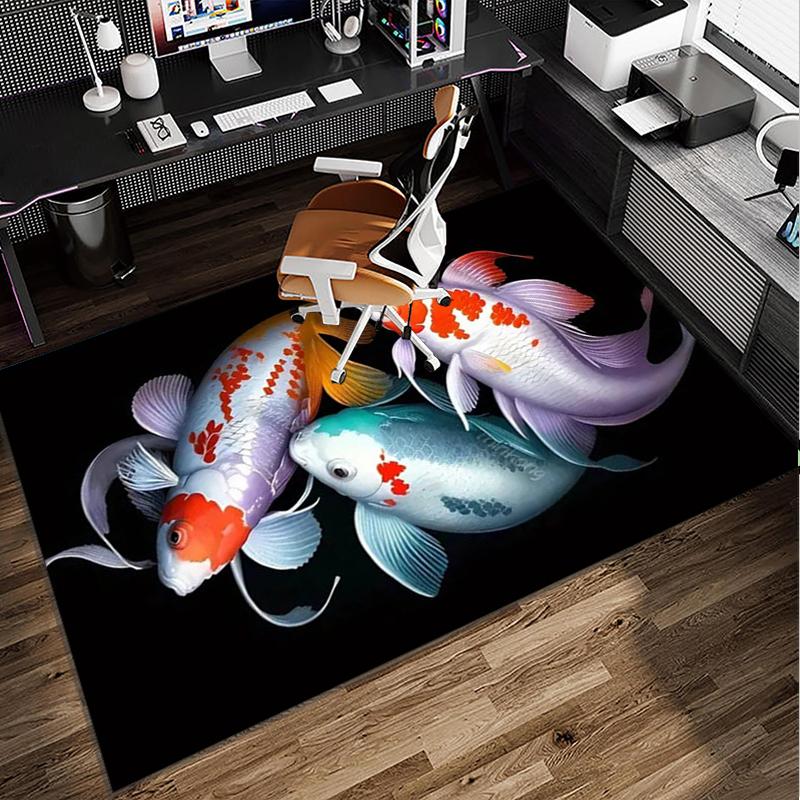 Koi Fish Artwork Office Rug Chair Mat, Entryway Carpet, Suitable for Front Door, Bedroom, Living Room, Desk, Holiday Gift