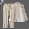 Spring & Summer Tang Suit: Retro Chinese-Style Cotton Linen Three-Piece with Button Stand Collar