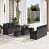 Set of 9 Pieces In Black Acacia Poly Rattan, 2-seater Garden Sofa In Black Poly Rattan, Dining Set of 3362089
