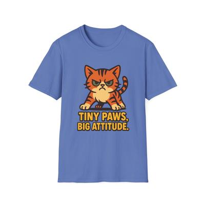 Unisex Softstyle T-Shirt Mens Womens Tees Top Stubby Leg Kitten Funny Tiny Paws Big Attitude Cat Tee