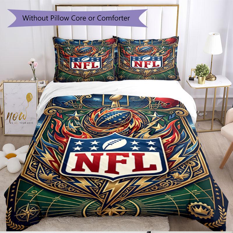 3pcs Duvet Cover Set (1*Duvet Cover + 2*Pillowcase, Without Core), NFL Print Soft All‑Season Bedding Set, Home Bedroom Decor Gift