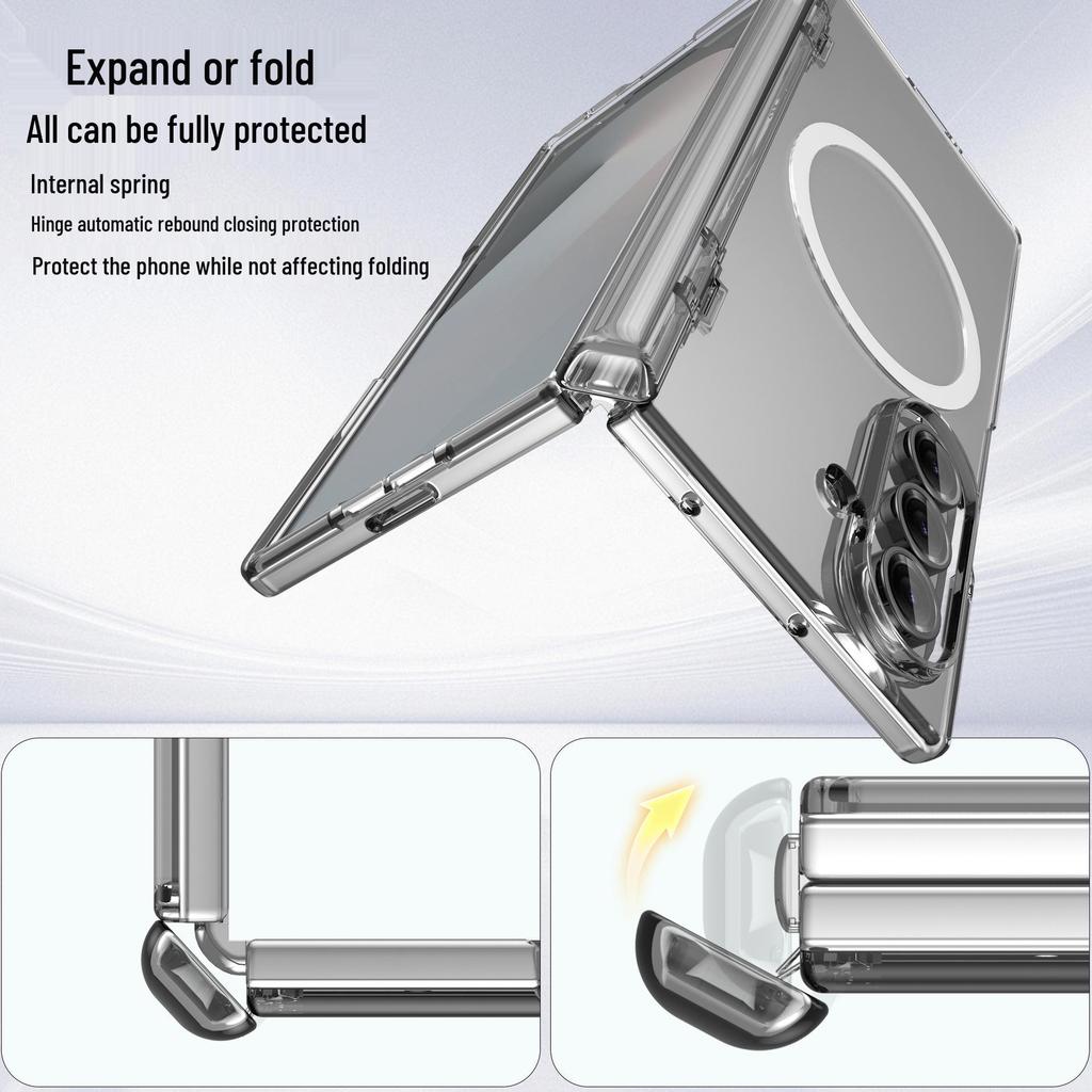 Магнитный беспроводной чехол-зарядка для Samsung Z Fold7 с пружинным шарниром и отделкой под кожу, совместим с Fold6.