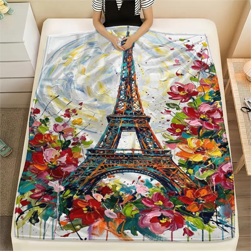 Paris Eiffel Tower Print Flannel Blanket, High quality Comfortable for All Seasons, Home Decor, Warmth and Comfort, Perfect for Christmas Gifts98