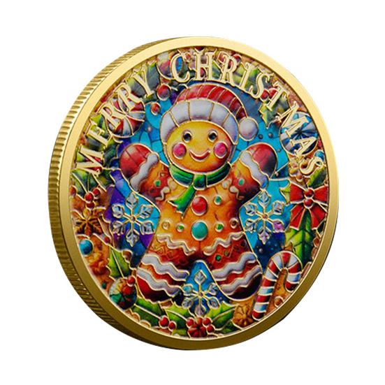 Рождественские монеты Санты, двухсторонняя коллекционная монета из сплава, красочный узор, праздничная сувенирная монета на Рождество