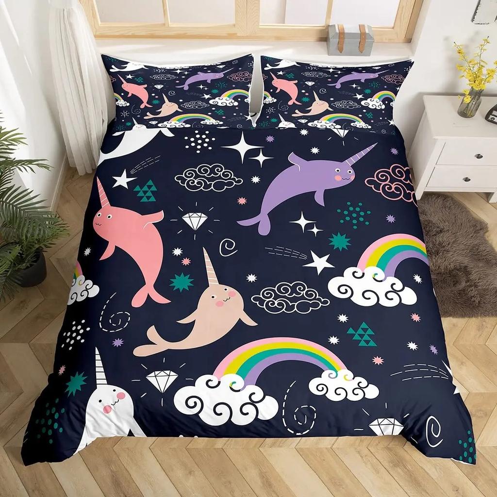 Rainbow Unicorn Duvet Cover Cute Dreamy Horse Comforter Cover Cartoon Little Unicorn Bedding Set Twin For Girl Teen Kawaii Gifts