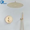 Brushed Gold Shower Faucet Embedded In 2 Ways Shower Mixers Wall Mounted Rainfall Bathroom Shower Tap Stainless Steel Head