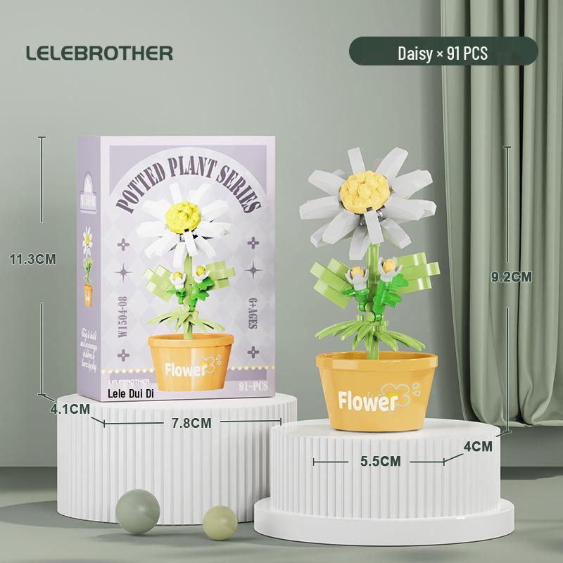 Preserved Flower Basket Building Blocks: Rose & Succulent Ornaments, Educational Toy for Girls, Ideal for Valentine's Day or June 1st Gift