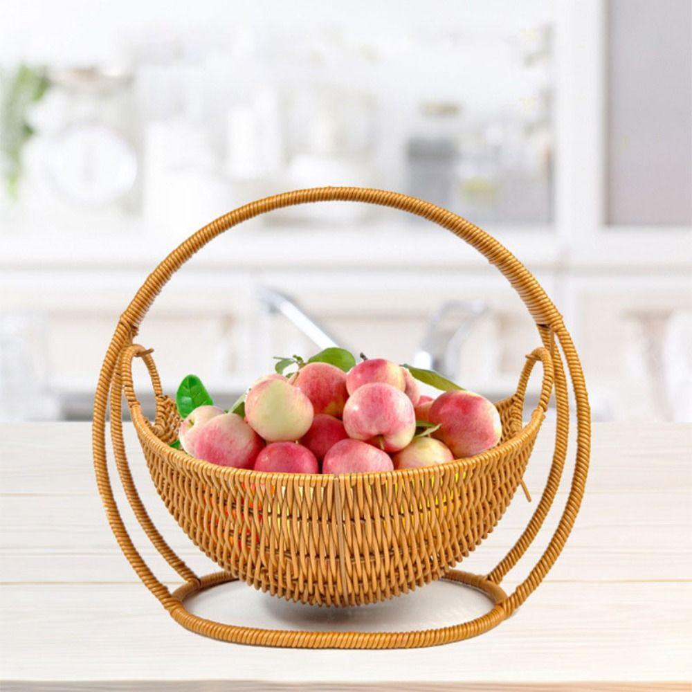 With Handle Woven Storage Basket High Grade Hand Woven Basket Imitation Rattan Basket Home Kitchen