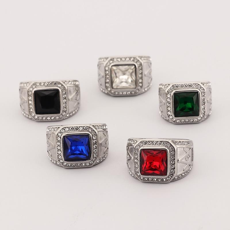 Trendy Men's Diamond-set Men's Ring with Colored Gemstones