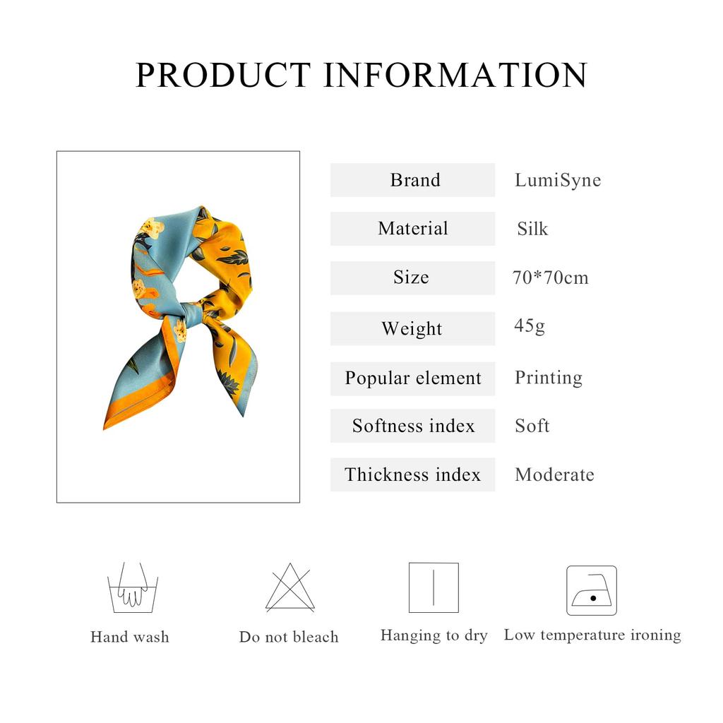 LumiSyne Silk Square Colorful Floral and Tree Lightweight Square Neck Multifunctional Decorative Neck Hair Bandage Women's Scarf, Scarf, 70x70cm,