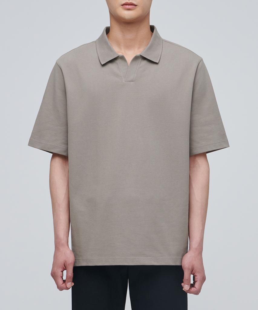 MUSINSA STANDARD Slit Neck Pique Polo Shirt [Dusty Beige]