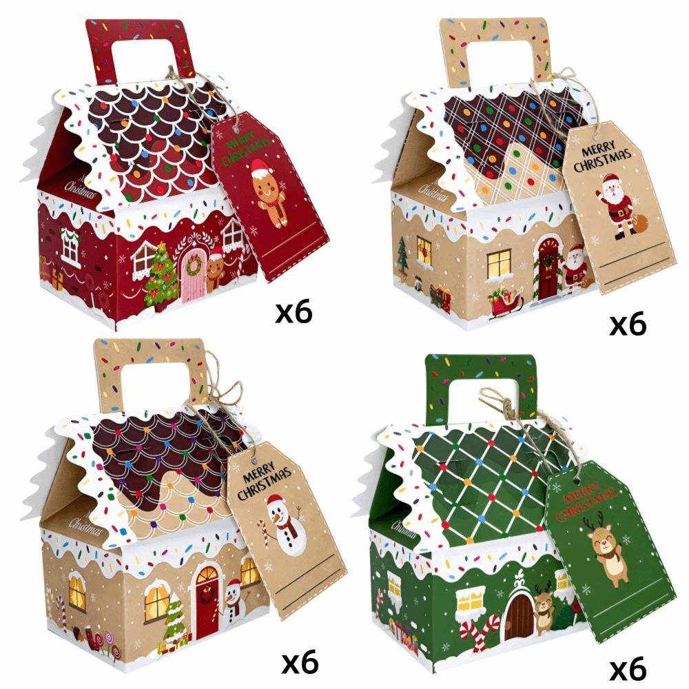 24 Pcs Kraft Paper Christmas Gift Boxes Presents Gable Cookie Candy Bags Surprise Gift Packaging