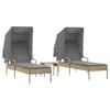 VidaXL Chaises longues lot de 2 avec auvents et table beige poly rotin, lit de bronzage, chaise longue inclinable, lit de 3261572