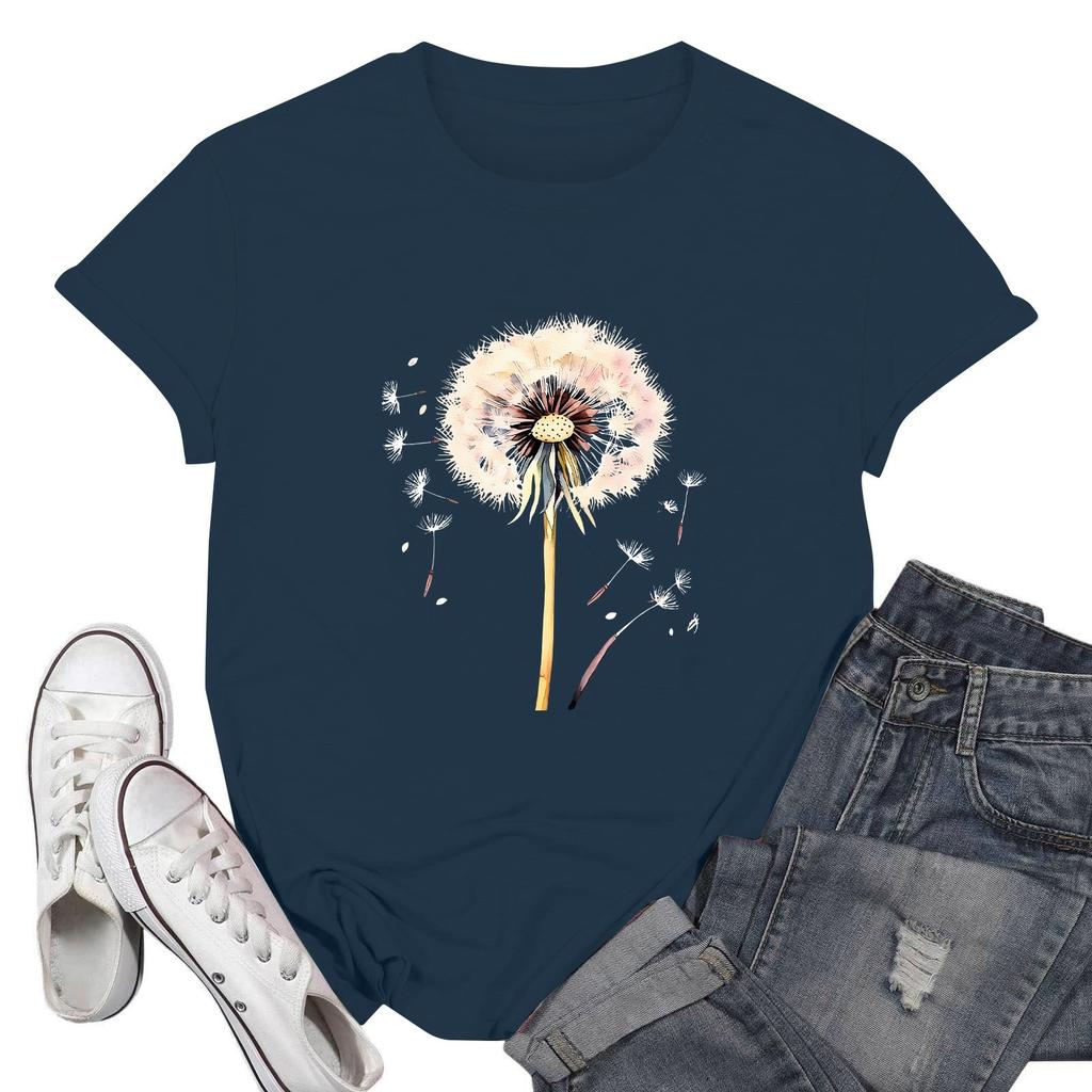 Women's Fashion Casual Printed Short Sleeve Round Neck Pullover Tops