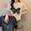 Fashion Trend Short Sleeve Women Hollow Out Ladies T Shirt Y2k Top Girl Korean Style Lady All-match Casual Loose Graphic T-Shirt