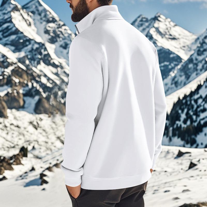 Осень/Зима Новое поступление Мужская толстовка Повседневная на молнии Стойка воротник На флисовой подкладке Однотонная Мужская куртка