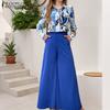 Women Long Sleeve Print Blouse and Wide Leg Pants Casual Two Piece Suit Sets