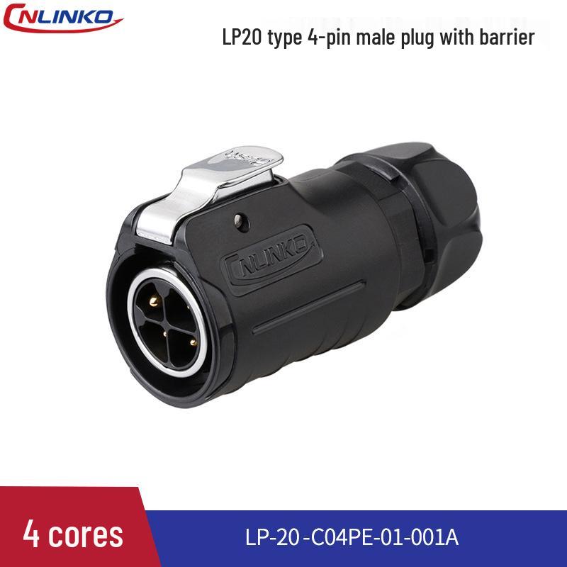 Black LP20 Solar Waterproof 14-Pin Aviation Plug Connector with Partitioned Four-Hole Flange