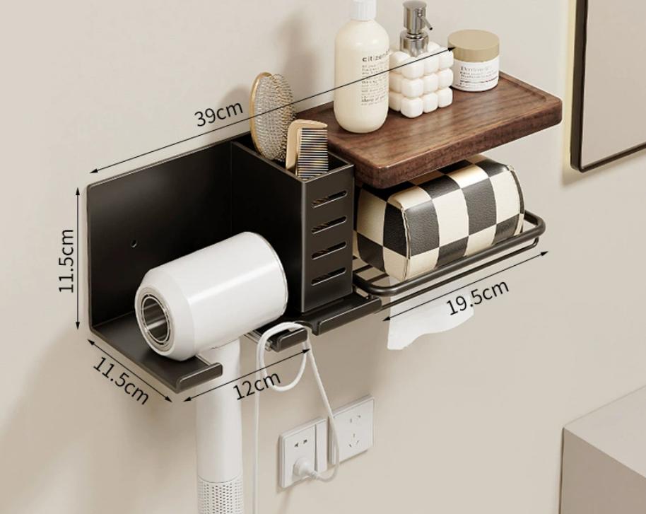 Wood Aluminum Bathroom Paper Holder with Shelf Bathroom Paper roll Holder Wall Mounted Towel Rack Toilet Paper Holder Tissue Box